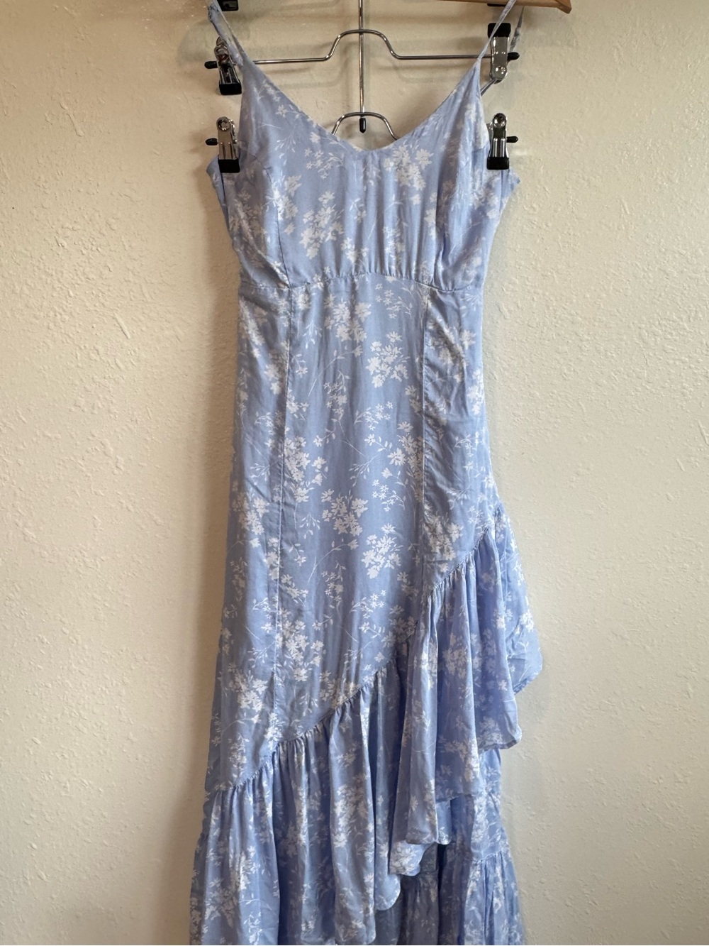 Urban Outfitters Light Blue Floral Asymmetrical Ruffle Maxi Dress | Size XS
